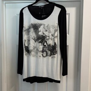 Picadilly Fashion Black and White Graphic Long Sleeve Top